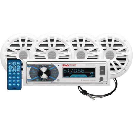 BOSS AUDIO Boss Audio MCK632WB64 Single-DIN AM/FM Receiver w/ 2 Pair 6.5" Marine Speakers & Antenna, White MCK632WB64
